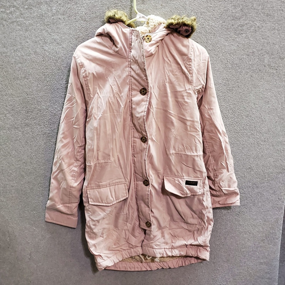 Abercrombie‎ & Fitch Women Jacket Small Pink Parka Faux Fur Hooded Sherpa Lined
